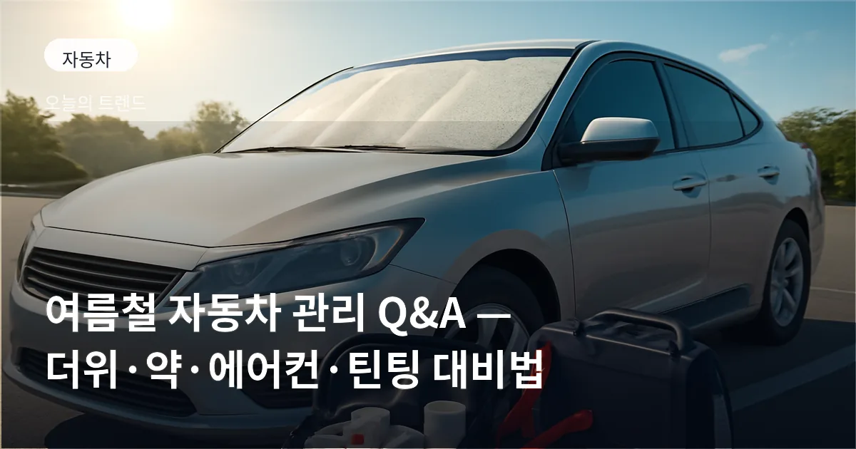 주차된 차 옆에 펼쳐진 햇빛가리개와 운전석 쪽에 보이는 약봉지·휴대용 점프스타터